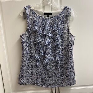 Banana Republic Ruffle Front Sleeveless Blouse Small Blue White